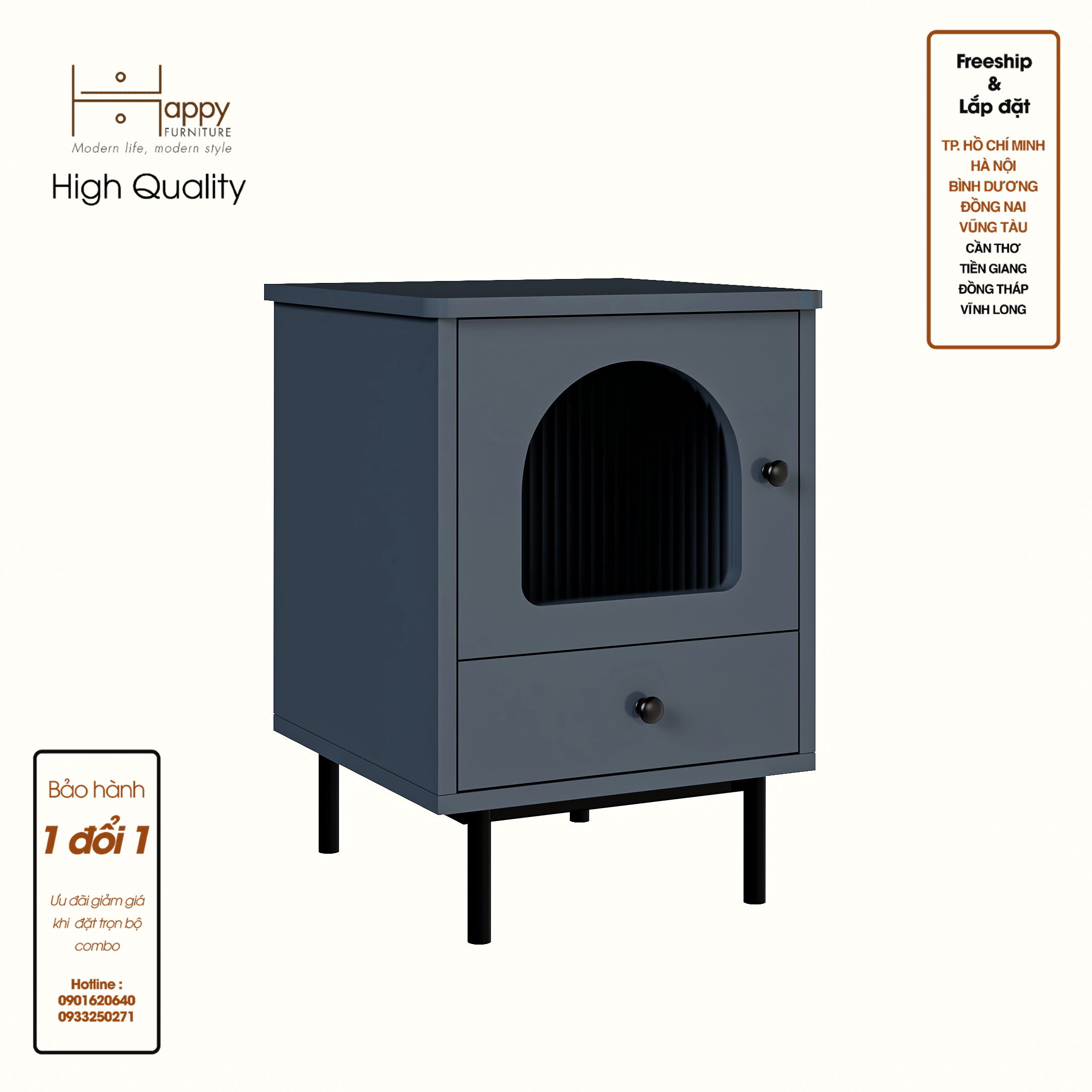 [Happy Home Furniture] SISEEL, Táp đầu giường cửa kính 1 cánh mở - chân sắt, 40cm x 40cm x 56cm ( DxRxC), TCM_182