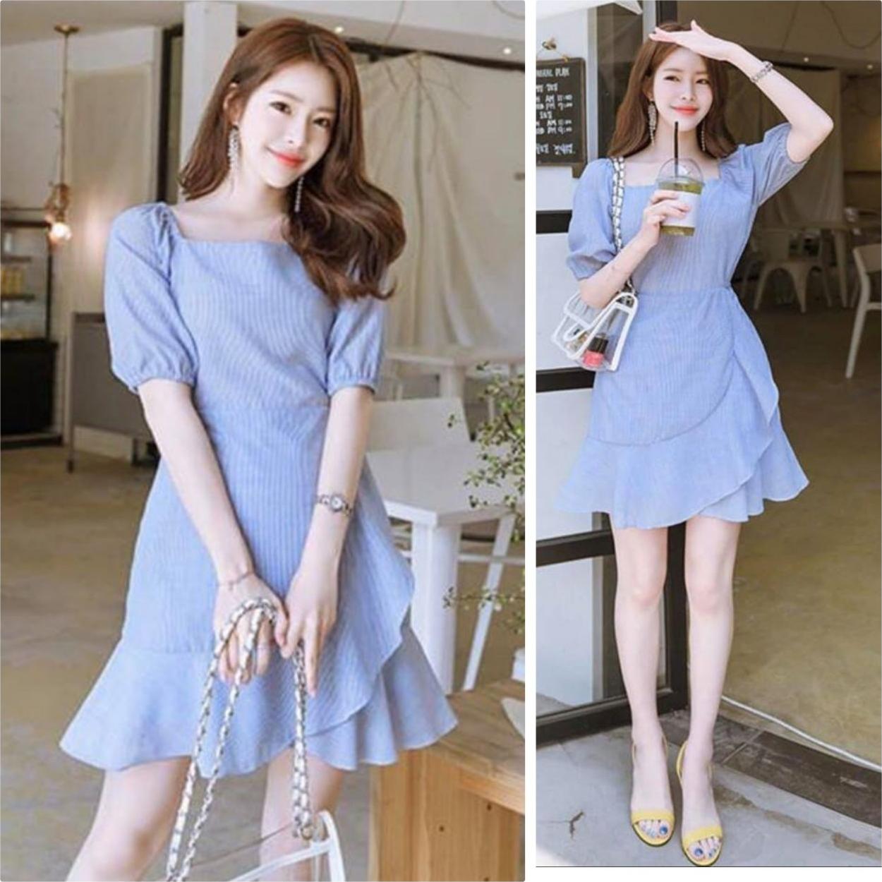 Đầm xòe sọc kẻ cổ u xinh xinh GD1113