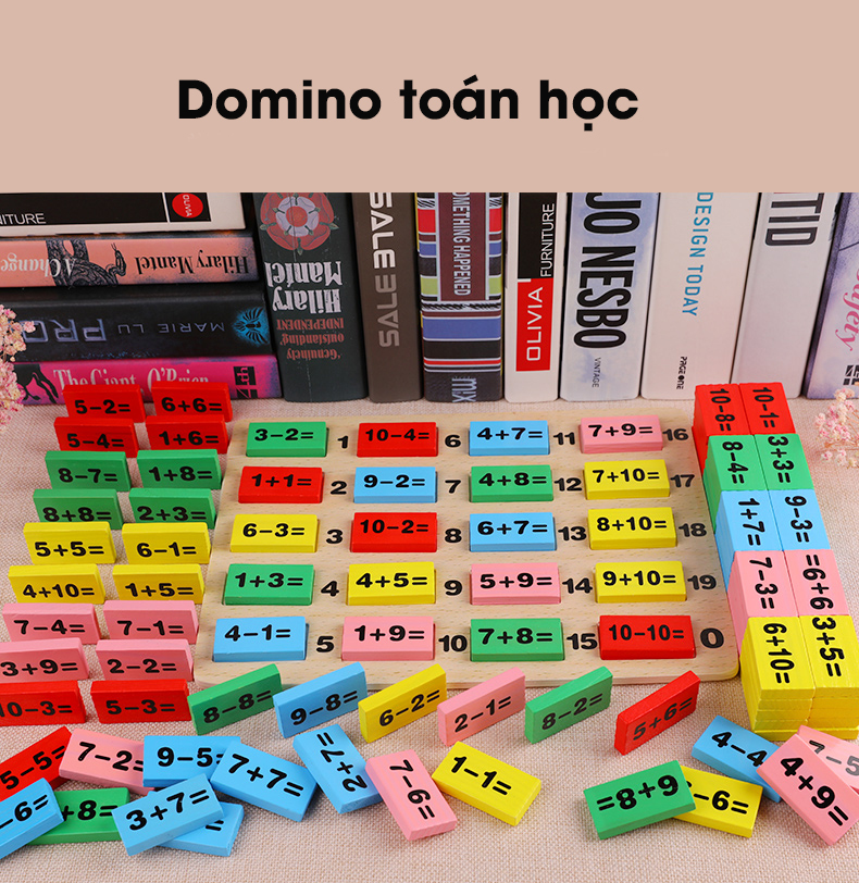 Domino toán học, đồ chơi gỗ phát triển trí tuệ cho bé