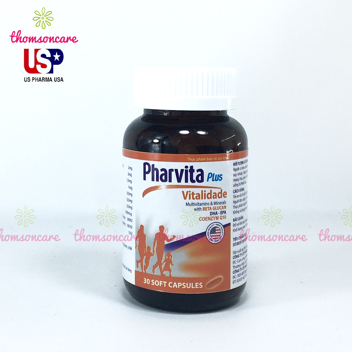 Bổ sung vitamin tổng hợp - Pharvita Plus - Lọ 30 viên có thêm Beta Glucan, DHA và Coenzym, giảm mệt mỏi, tăng cường sức khỏe
