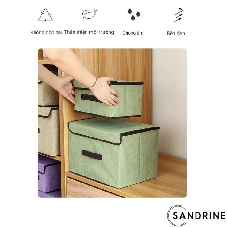 2 Hộp Đựng Đồ Sandrine Bằng Vải Lanh - Dùng Để Đựng Quần Áo, Đồ Đạc Tiện Dụng