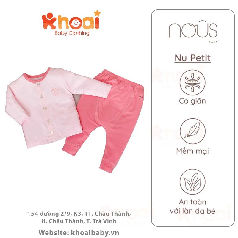 Bộ cài thẳng dài Nous hồng - Chất liệu Nu Petit 95% cotton thiên nhiên