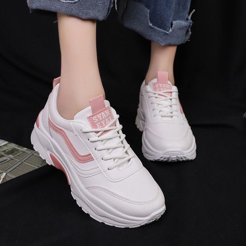 Giày đế độn nữ, giày nữ đi chơ, giày dép nữ kết hợp viền, giày sneaker đẹp giá rẽ, giày nữ màu trắng iền xanh và hồng