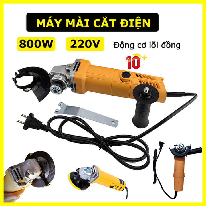 Máy mài điện, máy cắt điện 220V lõi đồng công suất 800W, máy mài góc công tắc đuôi tốc độ không tải 11000rpm