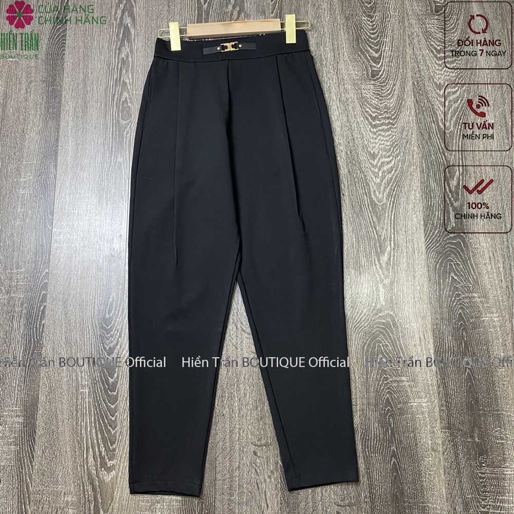 Quần baggy nữ phối khuyên dây da Hiền Trần BOUTIQUE chất liệu Umi co giãn cao cấp