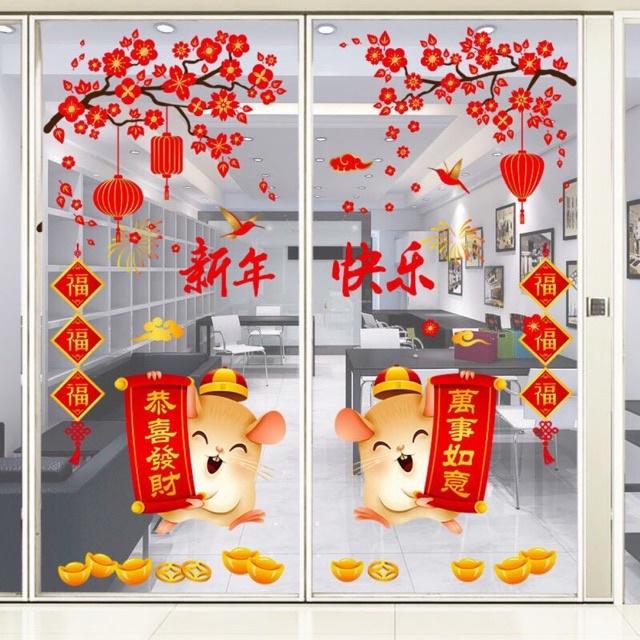 Combo Decal dán Tết - Chuột bảng phối Mai Vàng