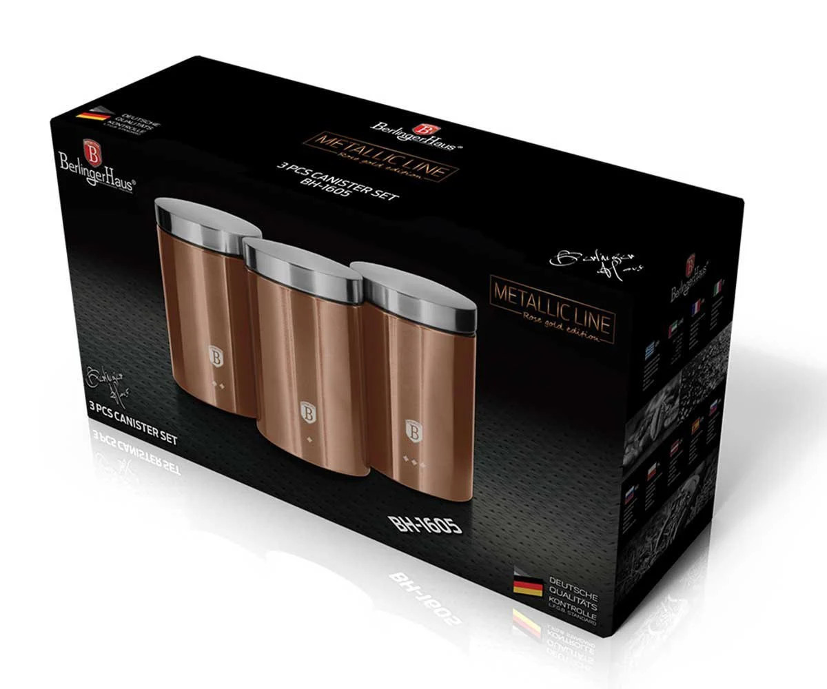 Bộ 3 hộp đựng Berlinger Haus BH/6720 - vàng hồng trơn Hàng chính hãng