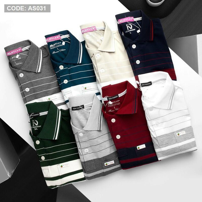 Áo Thun Polo nam trung niên có túi phối sọc vải cá sấu Cotton xuất xịn,chuẩn form,sang trọng-lịch lãm
