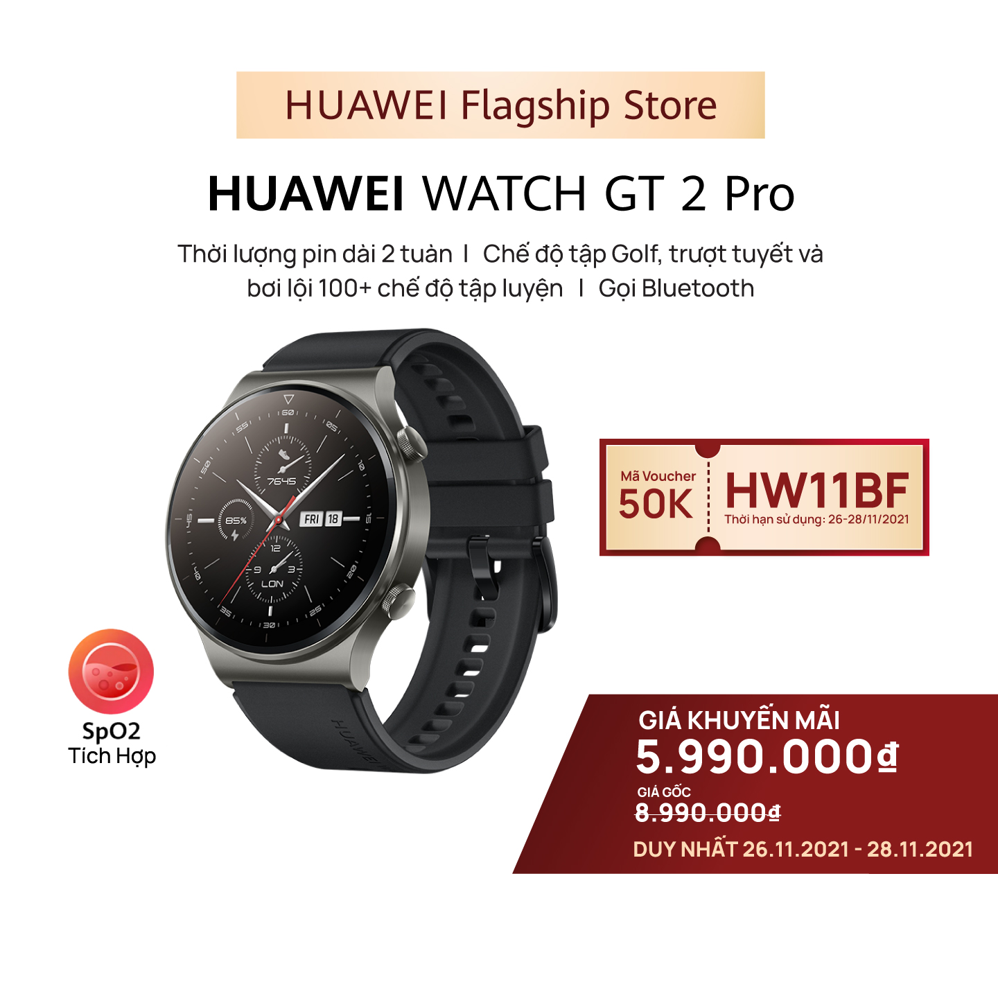 Đồng Hồ Thông Minh HUAWEI WATCH GT 2 Pro | Pin Liên Tục 2 Tuần | Sạc Không Dây | HUAWEI Share Onehop | Hơn 100 Chế Độ Tập Luyện | Hơn 200 Mặt Đồng Hồ Khác Nhau | Mặt Đồng Hồ Sapphire | Hàng Chính Hãng - Xám