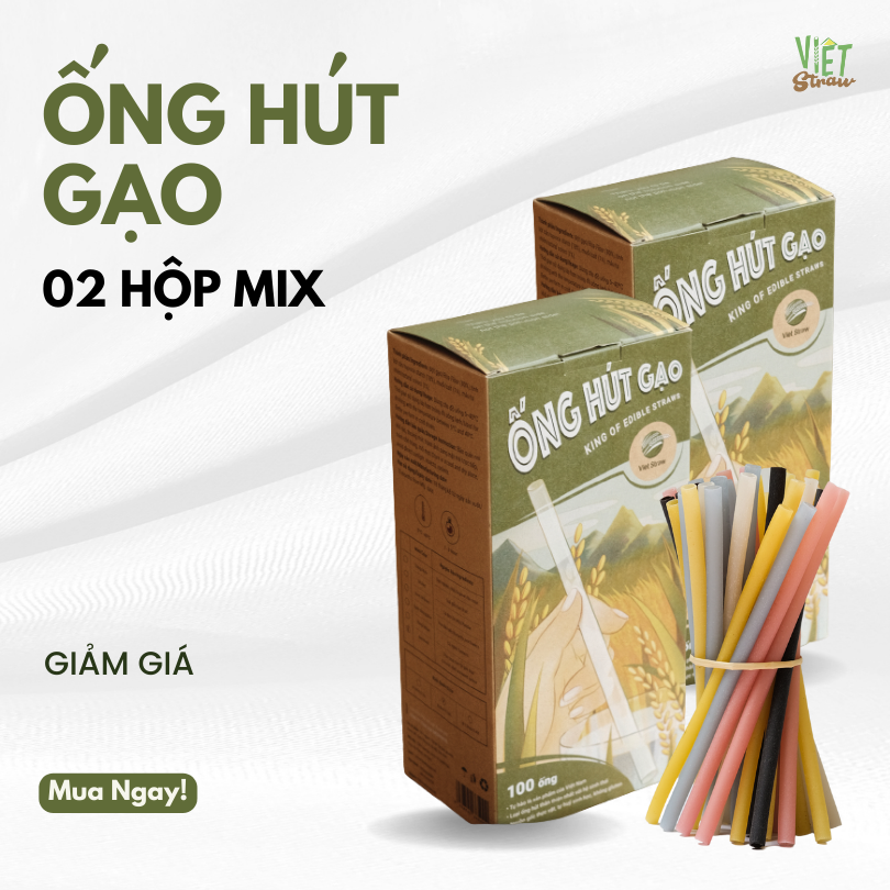 Mua 1 được 2 x Hộp 100 Ống hút gạo Φ6x200mm Nhiều Màu (Cafe, Nước trái cây, sữa)