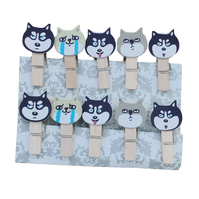 Set 10 Cái Kẹp Gỗ Sơn Design Pub hình Chó Husky