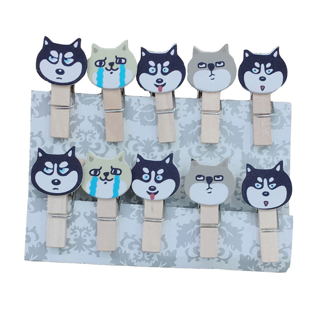 Set 10 Cái Kẹp Gỗ Sơn Design Pub hình Chó Husky (Tặng 1,5m dây cói)