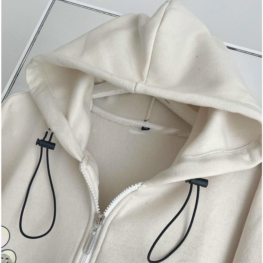 Áo khoác nam nữ Hoodie nỉ trơn Basic in MẶT CƯỜI FUSAN form rộng tay bồng khóa kéo có mũ Ulzzang giá rẻ couple