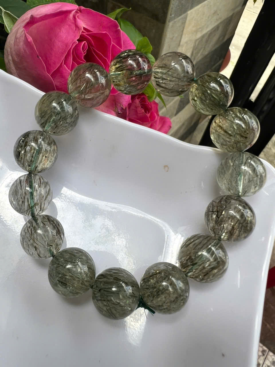 ️ Vòng Tay Chuỗi Nam Vip Size Hạt 14mm Đá Thạch Anh Tóc Xanh Tự Nhiên Trong Bóng Mượt Hợp Các Anh Nam mệnh Mộc Hỏa Thủy đeo đẹp may mắn tốt cho sức khỏe công việc hanh thông ạ