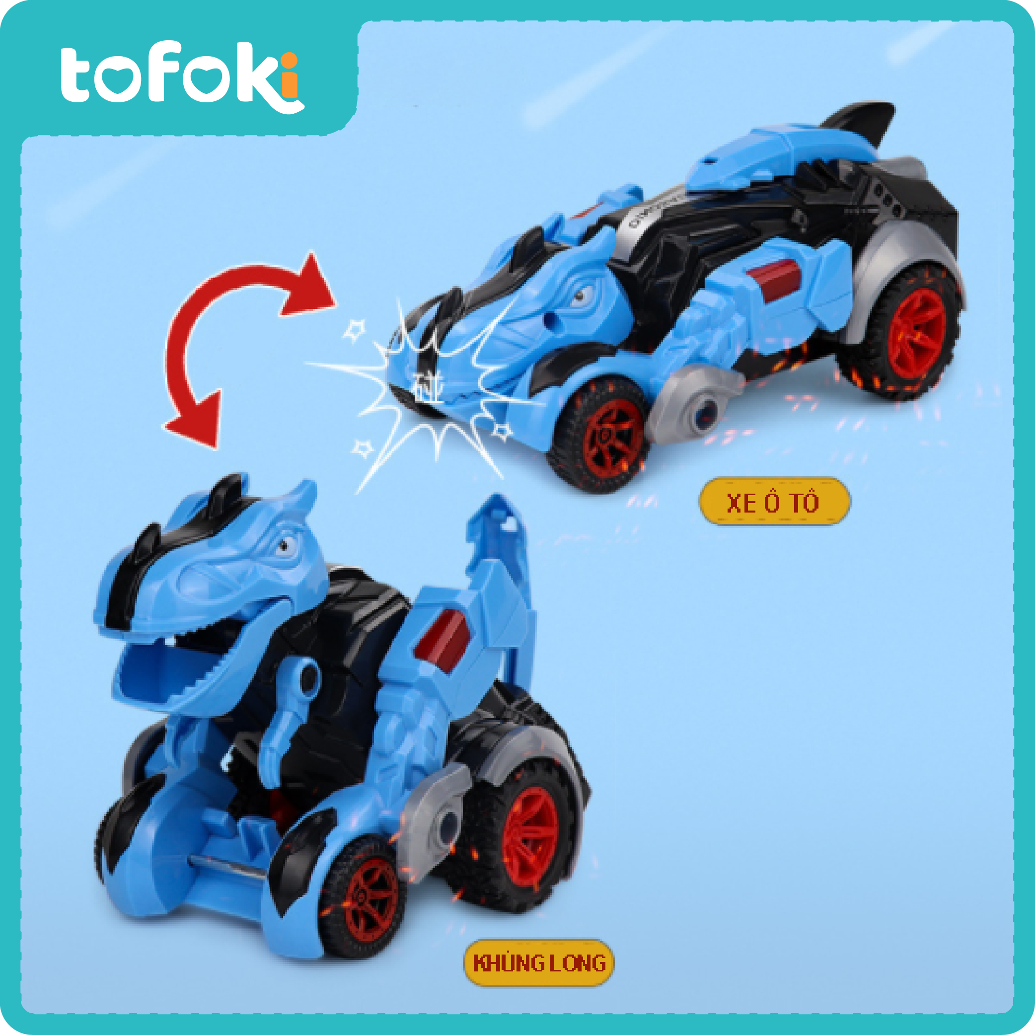 Ô tô biến hình khủng long xe đồ chơi thiết kế đẹp nhựa ABS an toàn cho bé
