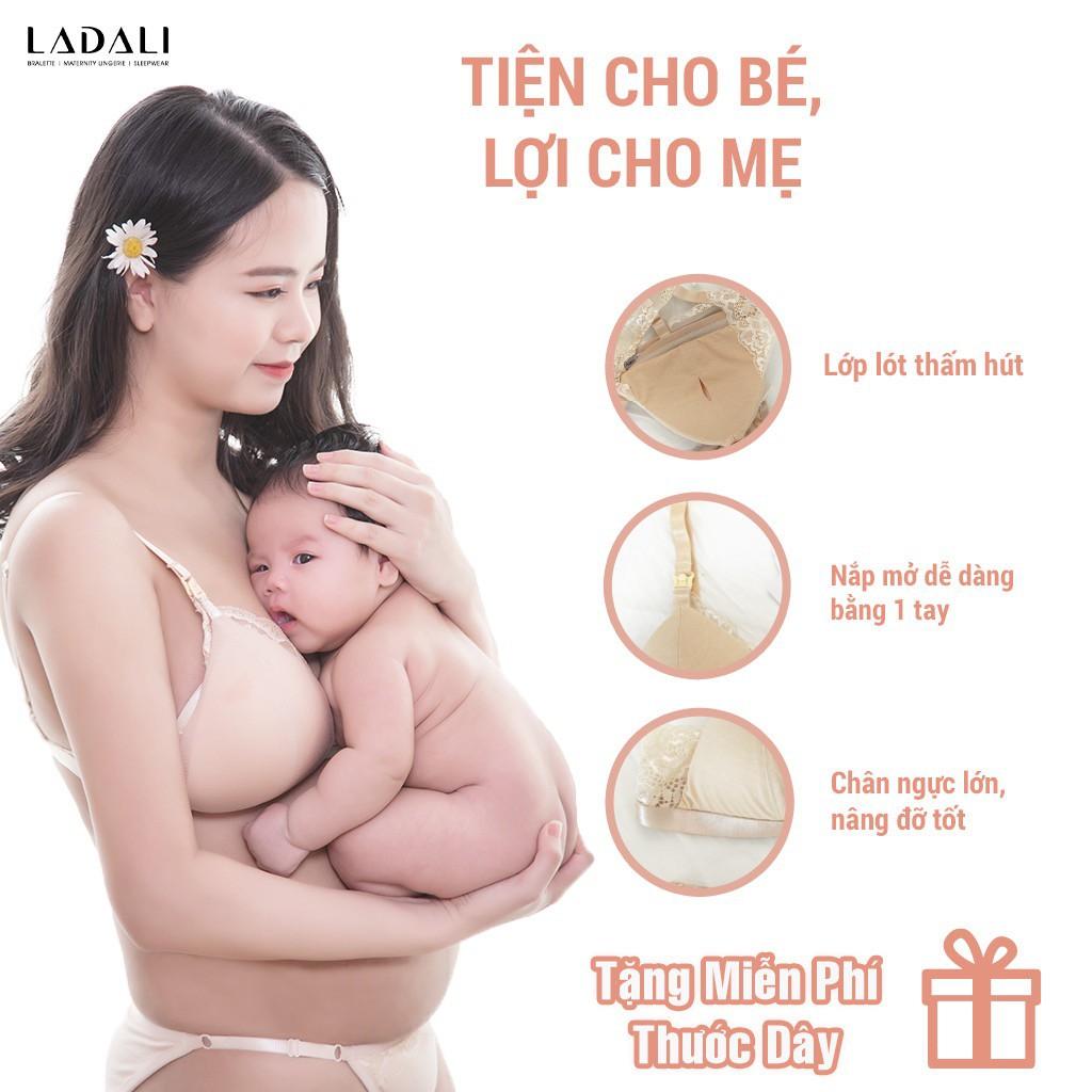 Áo ngực bà bầu cho con bú Ladali cúc bấm chất liệu cotton pha ren 2in1 (có bigsize