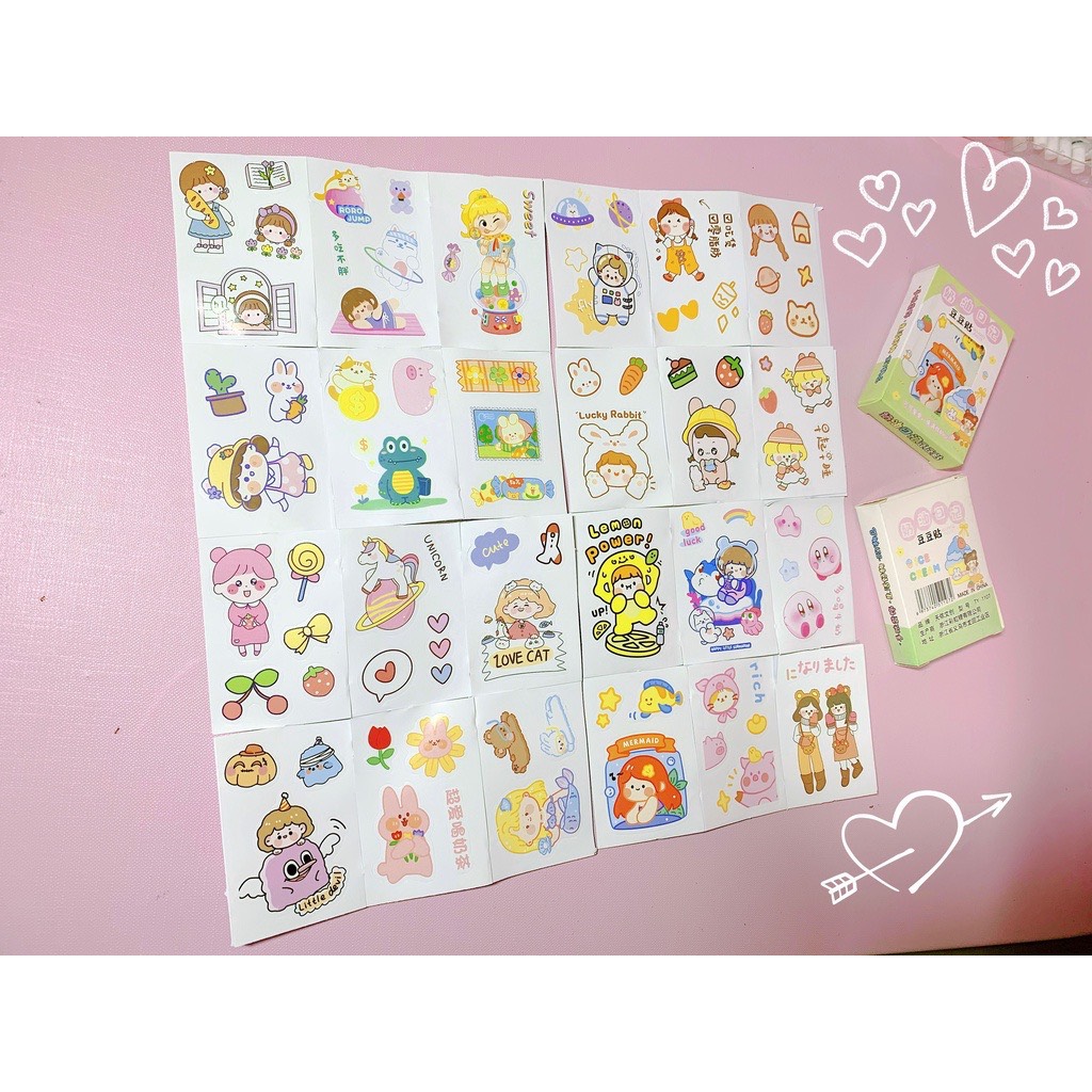 Set sticker hộp vuông họa tiết phi hành gia,thú cưng ngộ nghĩnh