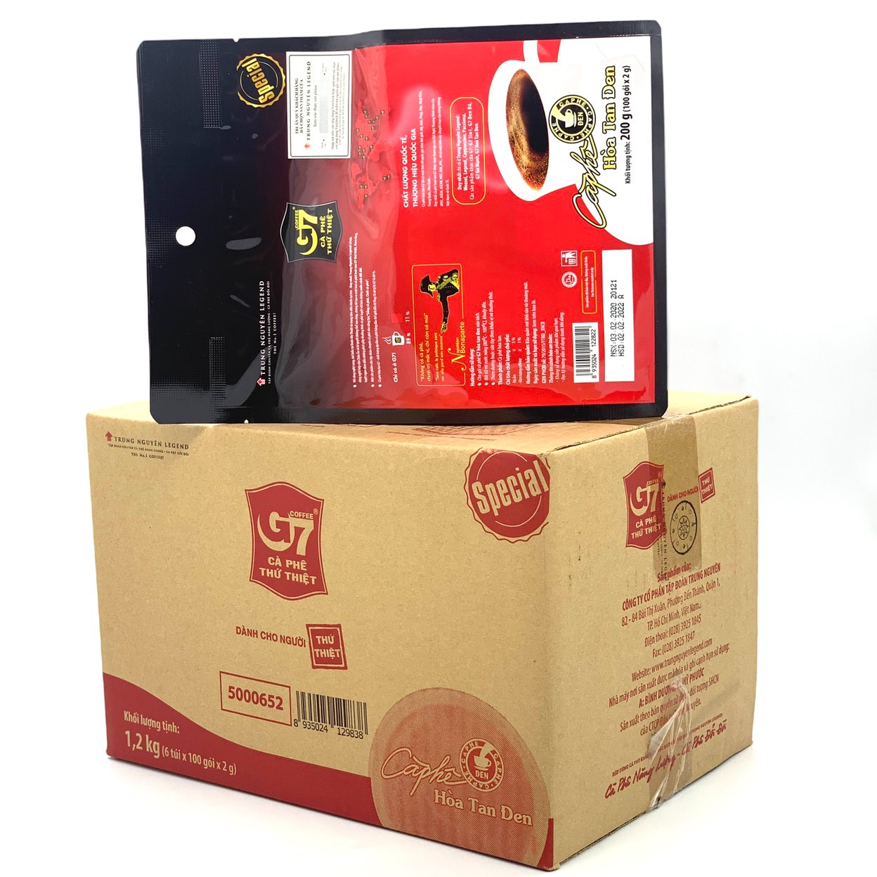 Cà phê G7 hòa tan Đen Bịch 100 gói Trung Nguyên - Thùng 6 Bịch