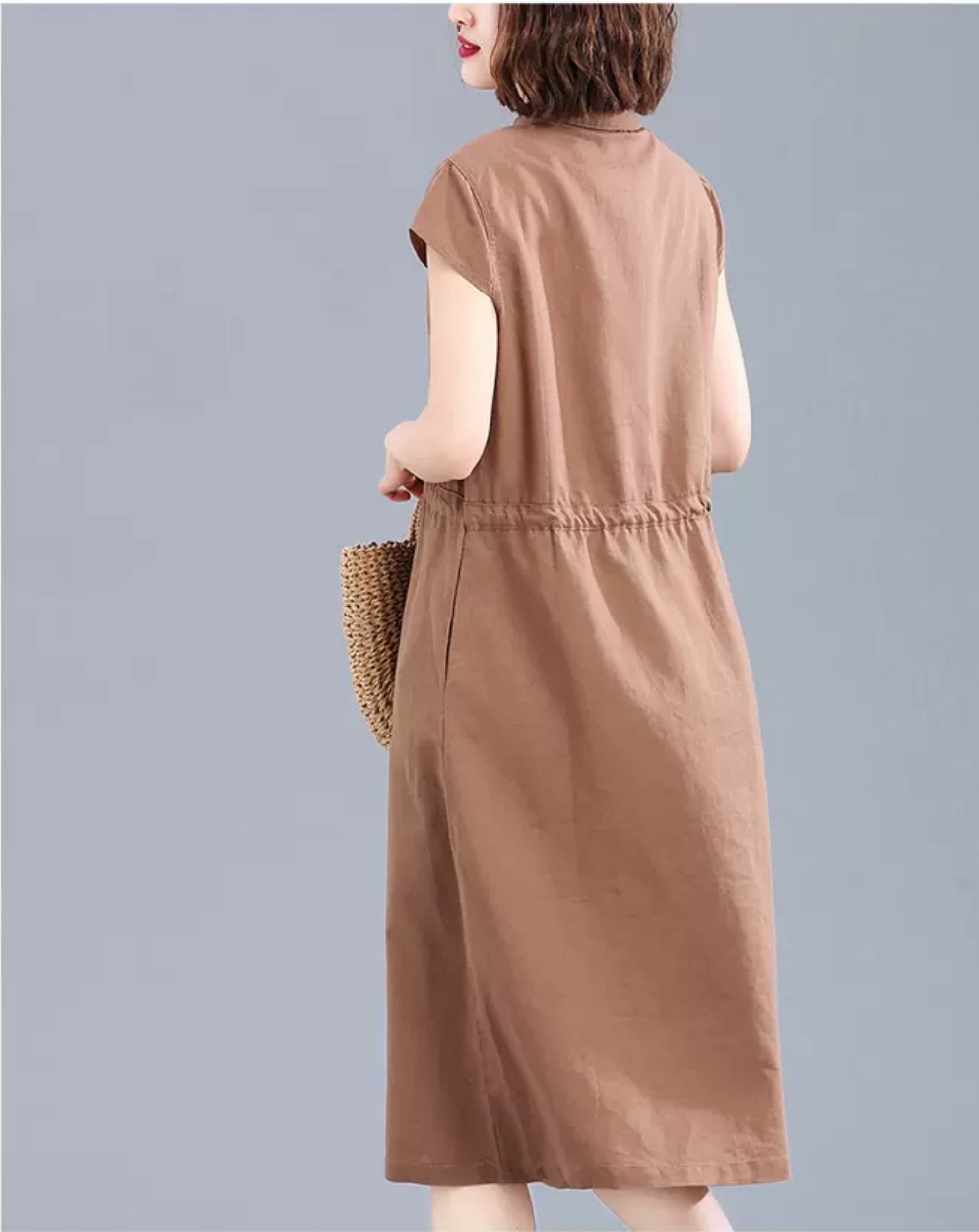 Đầm Nữ Form Suông Linen Cổ Sơ Mi Basic Tay ngắn Thoáng Mát HB70
