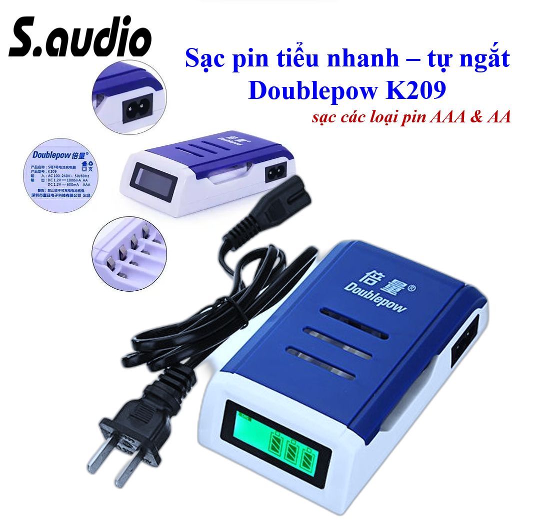 Combo Bộ Sạc nhanh Tự ngắt Tốc Độ Cao Màn Hình LCD Tặng 4 Pin AA 3000mAh Doublepow