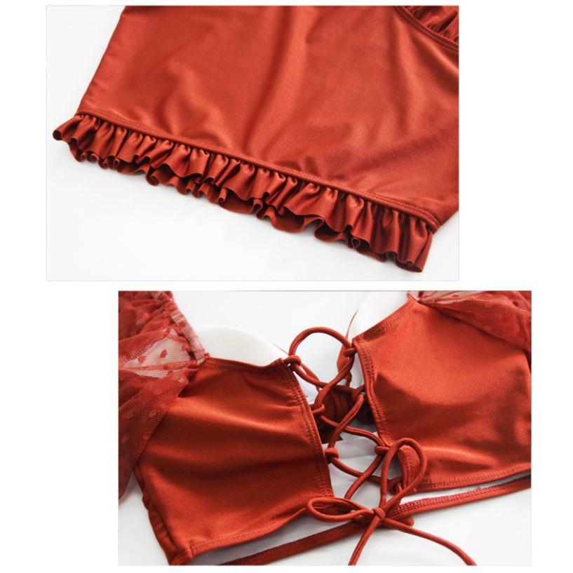 Freeship Bộ bikini đi biển cao cấp trễ vai tay ren
