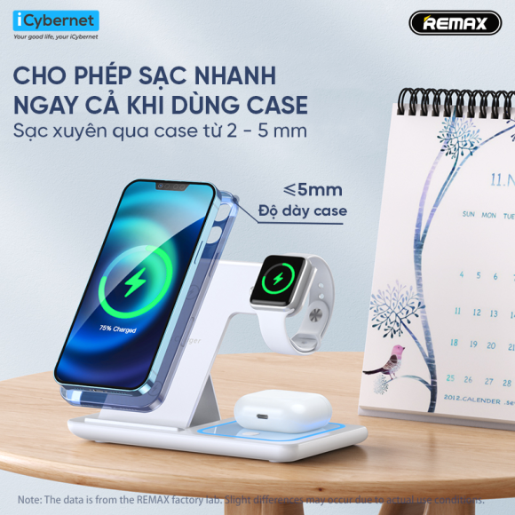 Bộ sạc không dây 3 in 1 Remax RP-W53 công suất 15W - Hàng chính hãng