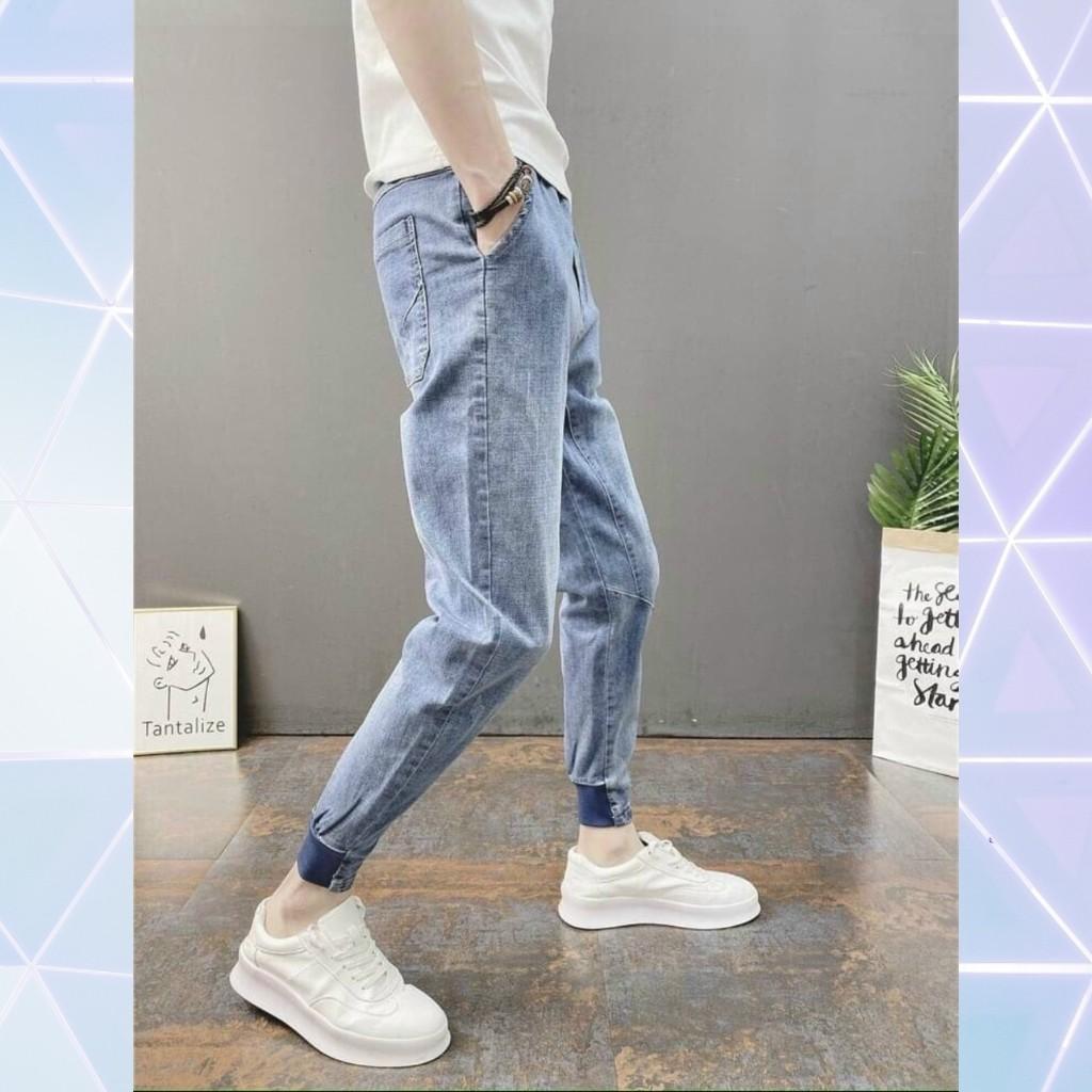 Quần jean jogger nam AD03 màu xanh nhạt trơn không rách gối chất bò cao cấp co dãn 4 chiều cực đẹp, NHIỀU MẪU MỚI