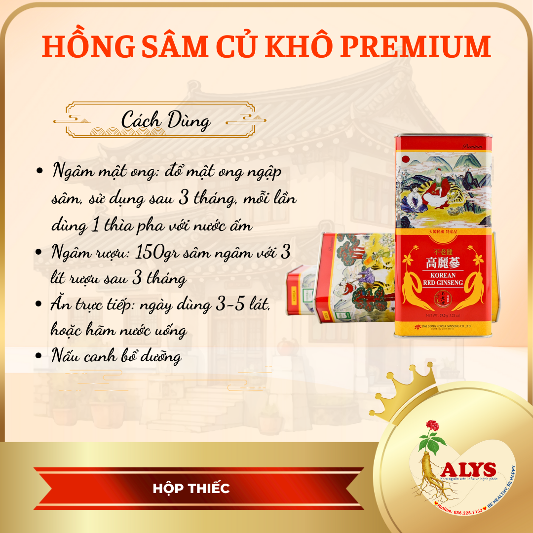 Hồng Sâm Củ Khô Hàn Quốc Premium Hộp 150g (6-10củ) Daedong