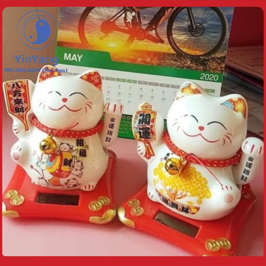 Mèo Thần Tài Vẫy Tay Năng Lượng Mặt Trời Gốm Sứ Size 10cm cao cấp, chất lượng