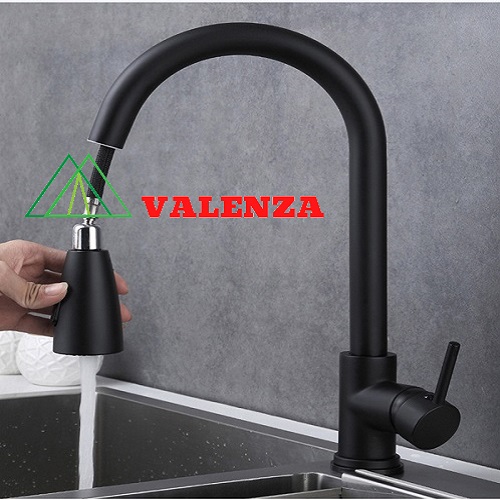 Vòi nước rửa chén nano nóng lạnh dây rút Valenza inox 304 kháng khuẩn cao cấp vòi rửa chén nano kháng khuẩn Valenza sus 304 cao cấp