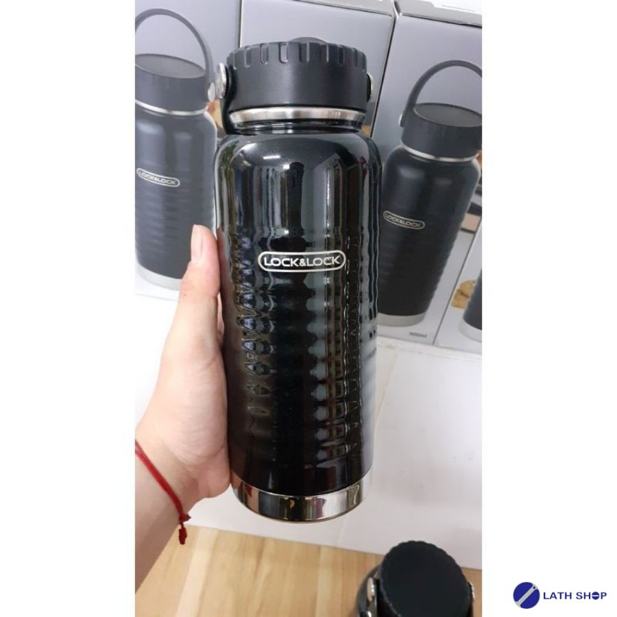 Bình Giữ Nhiệt Lock&Lock Bằng Thép Không Gỉ Black Wave Handle Tumbler LHC4163BLK - 900ml - Hàng Chính Hãng