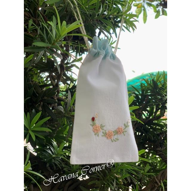 Túi dây rút mini thêu hoa cuốn chỉ 9.5*16.5 cm - Vietnam Handmade Pouch With Embroidery