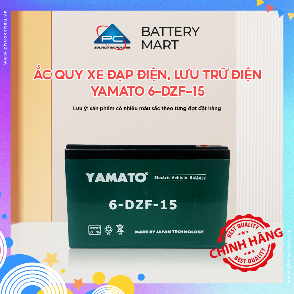 Ắc Quy Xe Đạp Điện YMT-12-15 PLUS 12V-15AH, acquy dùng cho Loa Kéo, Năng Lượng Mặt Trời