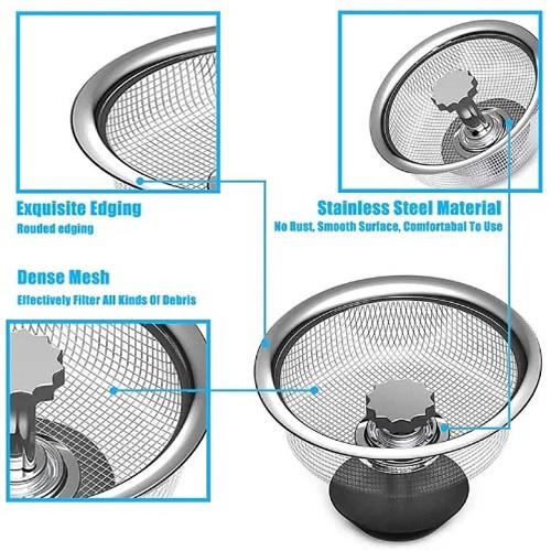 Rọ Lọc Rác Inox 304 Cao Cấp Đậy Bồn Rửa Chén Bát Thoát Nước Nhanh Có Núm Chặn