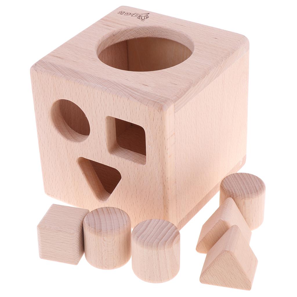 Wooden Shape Sorter Box - Baby Geometric Building Block Sorting & Matching Game Toys Early Shapes Cognitive Learning