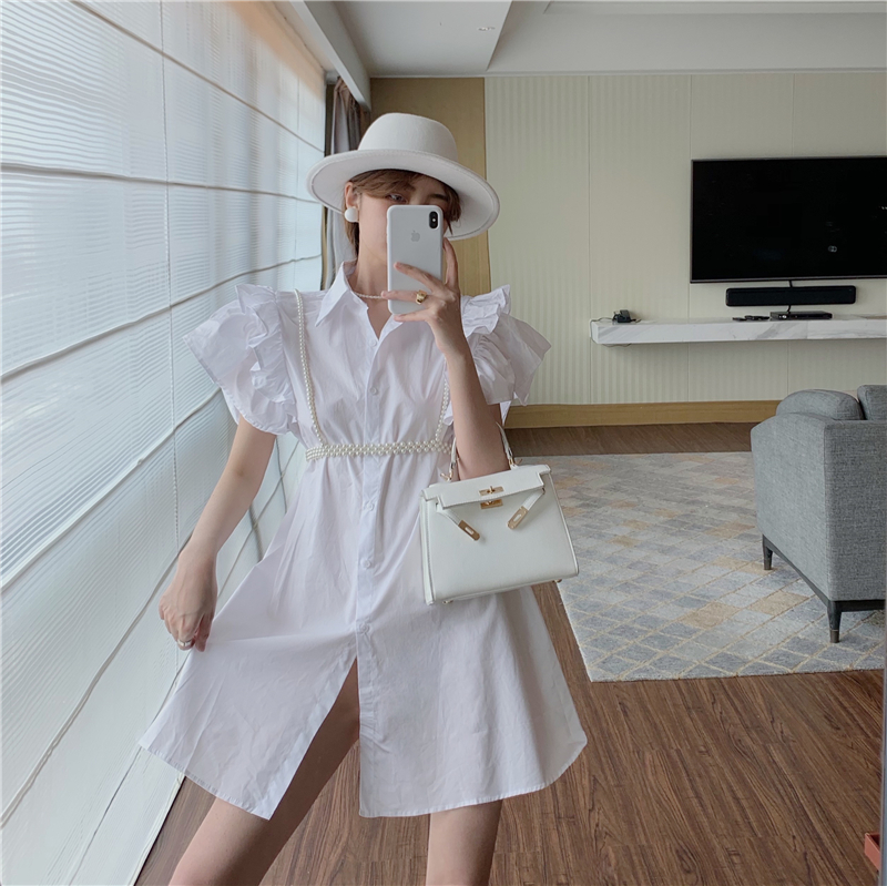 Đầm sơ mi tay bèo cực sang