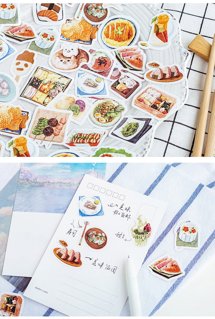 Sticker chủ đề Đồ Ăn Nhật Bản - Hộp 46 miếng dán trang trí sổ tay Bullet Journal - M126