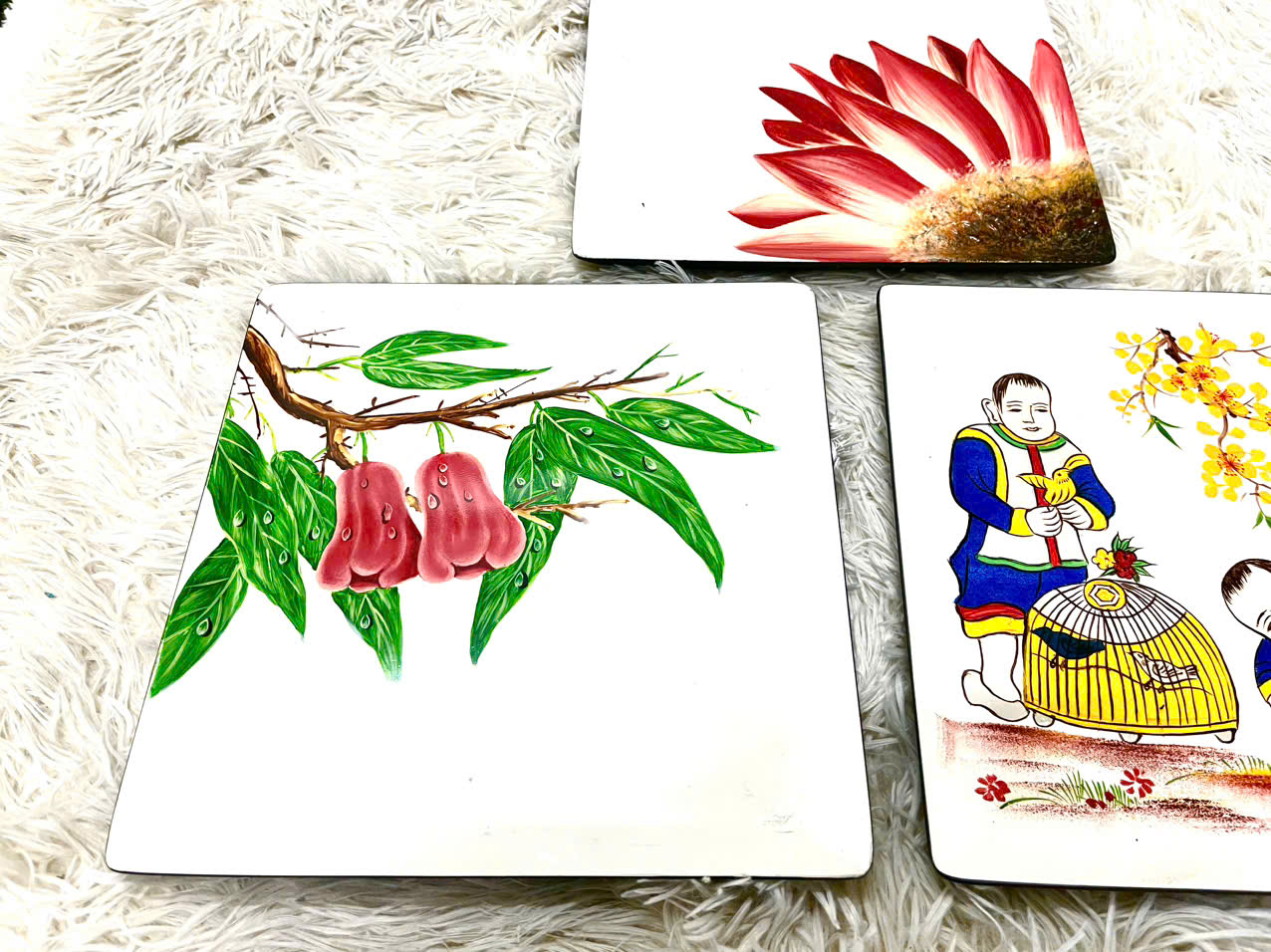 Dĩa vuông sơn mài cao cấp Thanh Bình Lê họa tiết da dạng