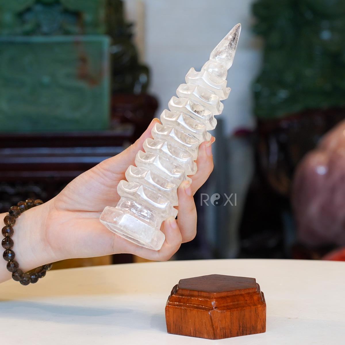 Tháp văn xương thạch anh trắng 0,4kg - 18cm