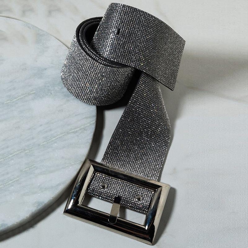 Sáng Bóng Phối Ren Dây Lưng Nữ Diamante Thắt Lưng Bản Rộng Mạnh Mẽ Khóa Kim Loại Nữ Cinturones Dạo Phố Phụ Kiện Dây Thắt Lưng
