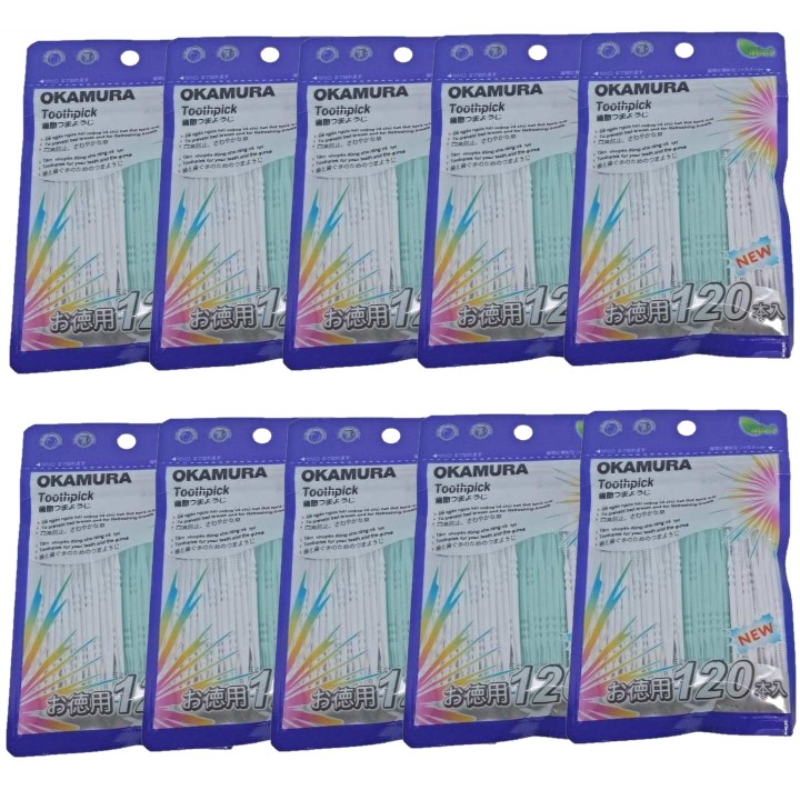 Combo 10 gói tăm nhựa nha khoa cao cấp Nhật bản gói 120 chiếc - Okamura
