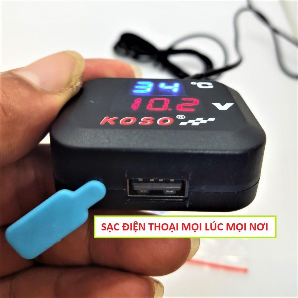 Đồng hồ koso xe máy 3in1 báo vôn , nhiệt độ kèm cổng sạc USB gắn chân gương mẫu mới loại tốt