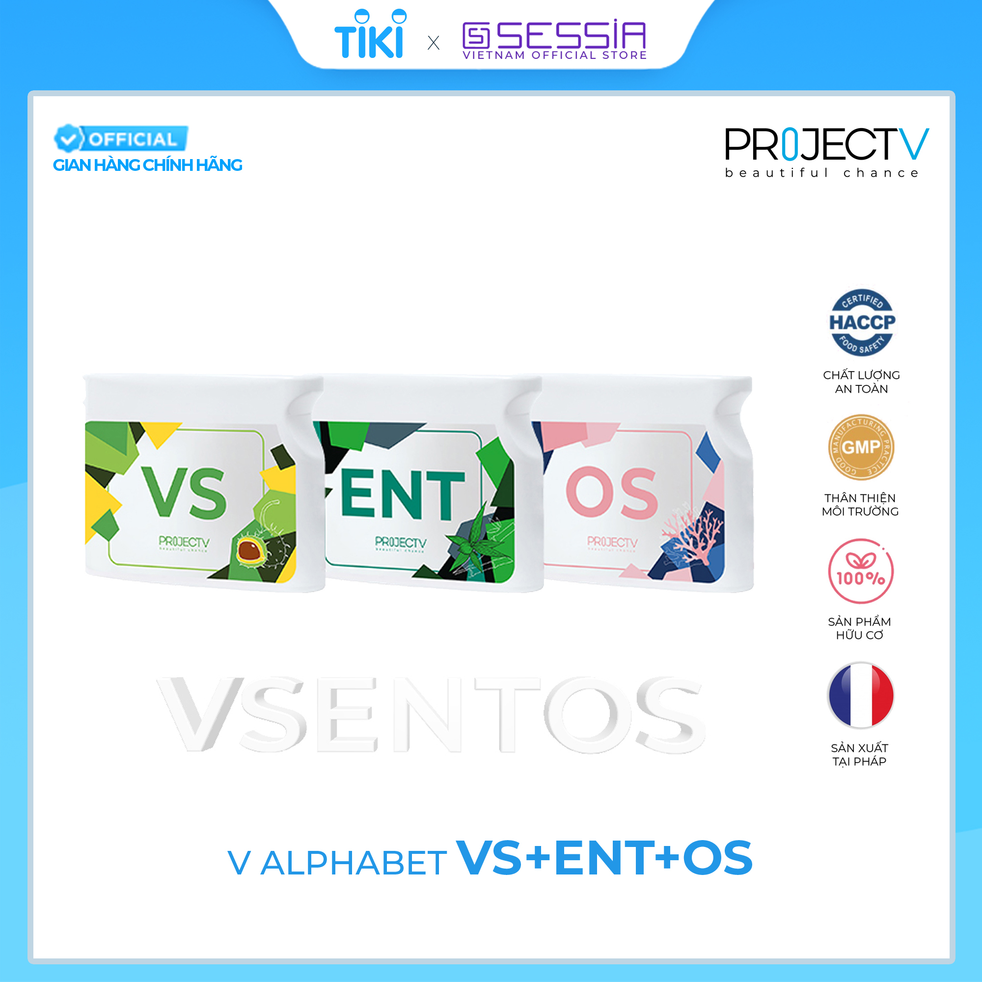 [VOUCHER 220K] Thực Phẩm Sức Khoẻ VS+ENT+OS | V Alphabet - Điều hòa huyết áp, Giảm đau khớp, Ngừa loãng xương - PROJECT V - Xuất xứ Pháp, Hàng Chính Hãng