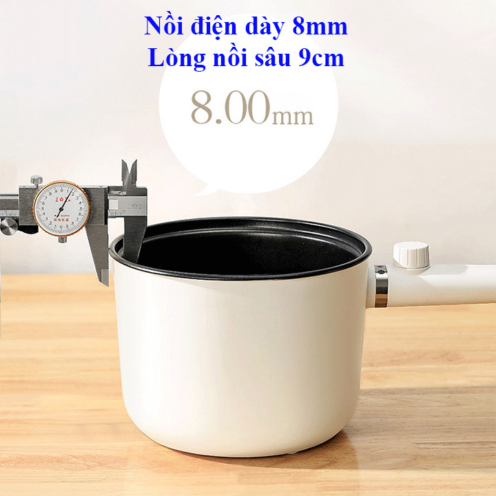 Nồi lẩu điện mini đa năng 600W chống dính, có thể nấu cơm, nấu lẩu, nấu mì, chiên xào tiện lợi