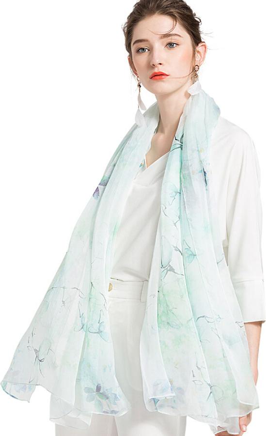 Bao Shengxiang silk scarf female models silk air conditioning shawl scarf wild chiffon beach towel collar flower green s9140