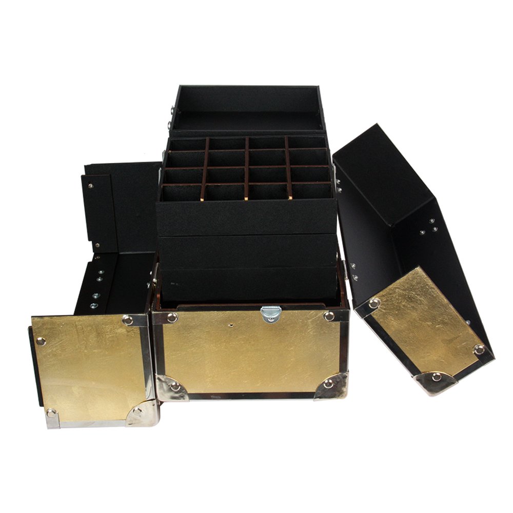 Cốp sơn mài cao cấp Hana đựng mỹ phẩm, đồ phun xăm, nail, nối mi sơn mài dát vàng cẩn vỏ trứng, họa tiết vẽ tay cao cấp, viền khung nhôm chắc chắn, bọc góc inox size 40x20x26 cm