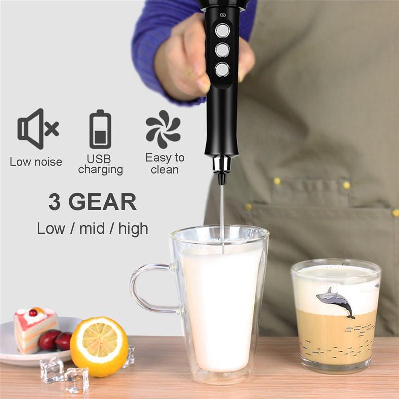 Điện Sữa Rửa Mặt Foamer Phối Đánh Be Khuấy 3 Tốc Độ Cà Phê Sữa Drink Frother USB Sạc Thực Phẩm Cầm Tay Máy Xay Đánh Trứng