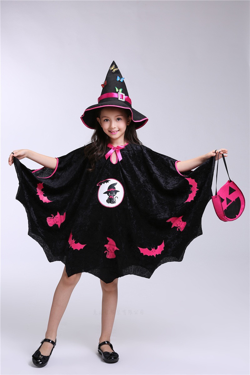 Áo choàng phù thủy hóa trang Halloween kèm nón và túi siêu Cute