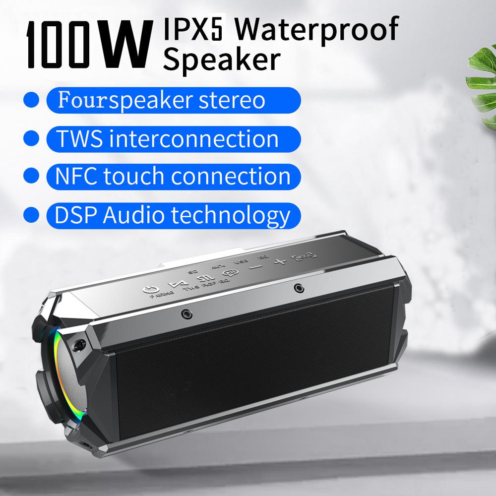 Loa Bluetooth 100W Cột di động Nhà hát Home 360 Stereo không dây Subwwofer âm thanh âm nhạc Outdoor Music Center Sound Boombox Màu