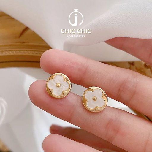 Bông tai nữ đẹp hình cỏ bốn lá Titan mạ vàng | bông tai chic chic 2A1